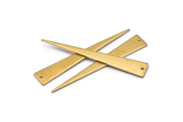 Long Triangle Charm, 12 Raw Brass Triangle Charms, Pendant, Finding For Necklace, Bracelet (51x8x1mm) BS 2186