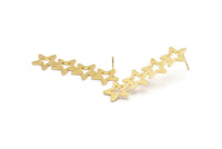 Gold Star Earring, 2 Gold Plated Brass Star Stud Earrings (45x13x0.80mm) D1202 A1250 Q1015