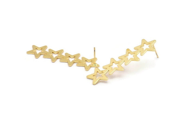 Gold Star Earring, 2 Gold Plated Brass Star Stud Earrings (45x13x0.80mm) D1202 A1250 Q1015