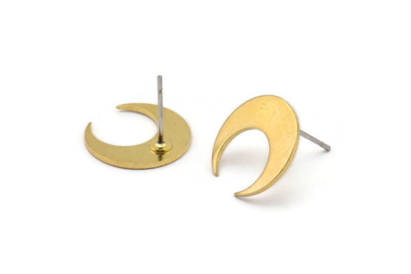 Brass Moon Earring, 10 Raw Brass Crescent Moon Stud Earrings (14x5x0.80mm) D1296 A1319