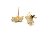 Gold Earring Post, 4 Gold Plated Brass Star Earring Posts With 1 Loop (14x15mm) BS 2437 Q1056