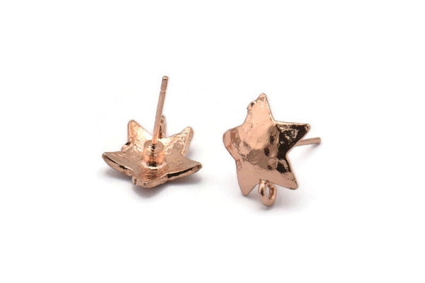 Rose Gold Earring Post, 4 Rose Gold Plated Brass Star Earring Posts With 1 Loop (14x15mm) BS 2437 Q1056