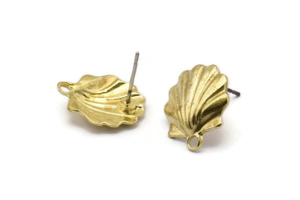 Brass Shell Earring, Raw Brass Sea Shell Stud Earrings With 1 Loop, Findings (16x14mm) N0912