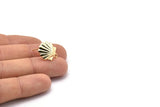 Gold Shell Earring, 4 Gold Plated Brass Sea Shell Stud Earrings With 1 Loop, Findings (16x14mm) N0912