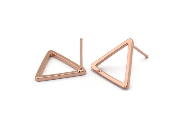 Rose Gold Triangle Earring, 6 Rose Gold Plated Brass Triangle Stud Earrings (17x1.2mm) D0108 A1178 Q1083