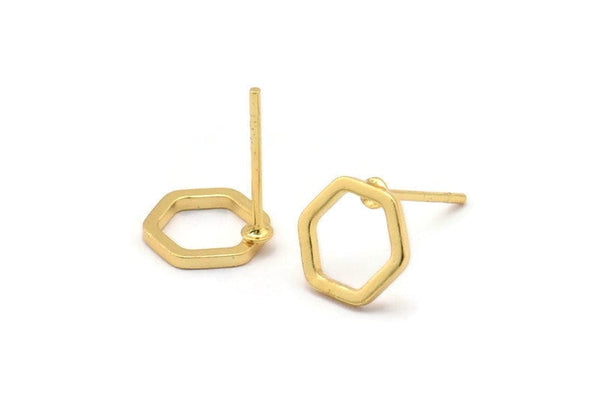 Gold Hexagon Earring, 8 Gold Plated Brass Hexagon Stud Earrings (8mm) BS 1219 A1146 H0164