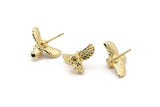 Tiny Owl Earring, 2 Gold Plated Brass Owl Stud Earrings (18x10mm) N0417 A1213