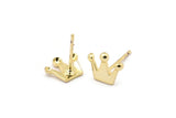 Gold Crown Earring, 6 Gold Plated Brass King Crown Stud Earrings (9x8x0.80mm) D1376 A1409