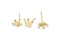 Gold Crown Earring, 6 Gold Plated Brass King Crown Stud Earrings (9x8x0.80mm) D1376 A1409