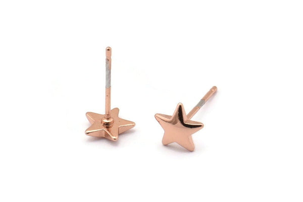 Rose Gold Star Earring, 10 Rose Gold Plated Brass Star Stud Earrings (7mm) D1464