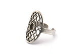 Silver Royal Ring, 2 Antique Silver Plated Brass Royal Rings With 1 Stone Settings - Pad Size 5x3mm N1954 H1489