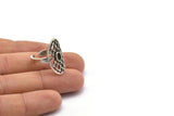 Silver Royal Ring, 2 Antique Silver Plated Brass Royal Rings With 1 Stone Settings - Pad Size 5x3mm N1954 H1489