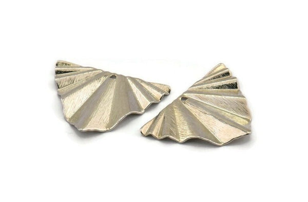 Silver Leaf Charm, 4 Textured Silver Tone Brass Leaf Charms With 1 Hole, Findings (29x22x0.50mm) D0730 H1239