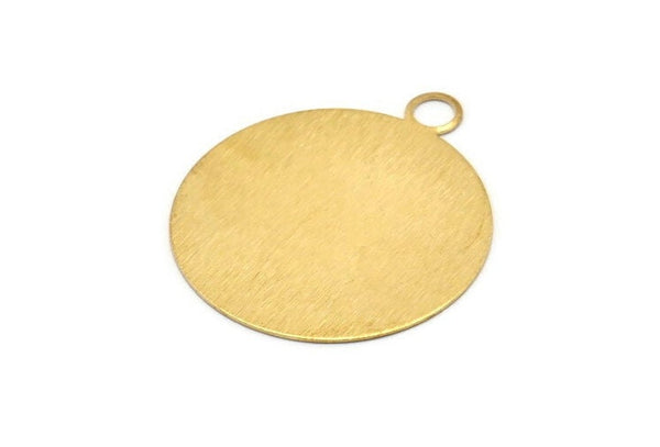 Brass Round Tag, 6 Raw Brass Textured Round Stamping Blanks With 1 Loop, Earrings, Pendants, Findings (35x30x0,50mm) D0734