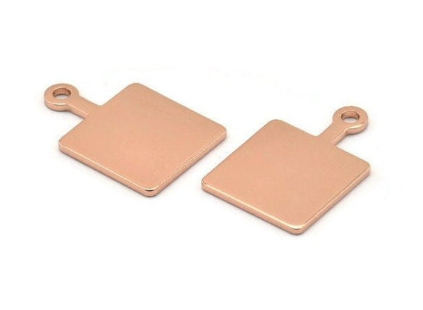 Rose Gold Square Charm, 4 Rose Gold Plated Brass Square Charms With 1 Loop, Earring, Findings (21x14x1mm) D0753 Q0782