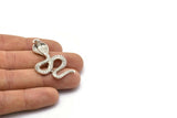 Silver Snake Charm, Antique Silver Plated Brass Cobra Snake Charm With 1 Loop, Pendants, Findings, Earrings (45x26x8x2mm) N1639 H1166