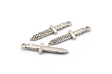 Silver Knife Charm, 4 Antique Silver Plated Brass Knife Charms With 1 Loop (28x7x2mm) N1647