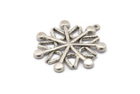 Silver Snowflake Charm, Antique Silver Plated Brass Snowflake Shaped Charm With 1 Loop, Pendants (35x33x2.5mm) N1635