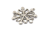 Silver Snowflake Charm, Antique Silver Plated Brass Snowflake Shaped Charm With 1 Loop, Pendants (35x33x2.5mm) N1635