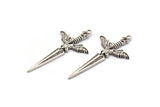 Silver Sword Charm, Antique Silver Plated Brass Sword Charm With 1 Loop, Angel Sword (49x25mm) N1646 H1069