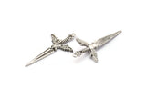 Silver Sword Charm, Antique Silver Plated Brass Sword Charm With 1 Loop, Angel Sword (49x25mm) N1646 H1069