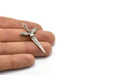 Silver Sword Charm, Antique Silver Plated Brass Sword Charm With 1 Loop, Angel Sword (49x25mm) N1646 H1069