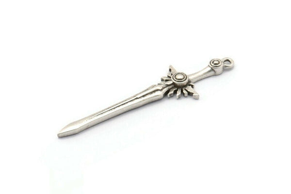 Gümüş Kılıç Tılsımı, 1 Halkalı 2 Antik Gümüş Kaplama Pirinç Kılıç Tılsımı, Küpeler, Tılsımlar, Kolye Uçları, Bulgular (46x12mm) N1625 Q0794