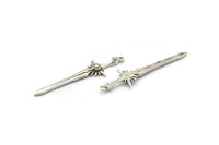 Gümüş Kılıç Tılsımı, 1 Halkalı 2 Antik Gümüş Kaplama Pirinç Kılıç Tılsımı, Küpeler, Tılsımlar, Kolye Uçları, Bulgular (46x12mm) N1625 Q0794