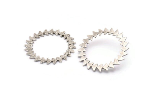 Silver Circle Earring, 2 Antique Silver Plated Brass Circle Stud Earrings (42x1.2mm) N1630