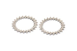 Silver Circle Earring, 2 Antique Silver Plated Brass Circle Stud Earrings (42x1.2mm) N1630