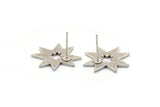 Silver Star Earring, 4 Antique Silver Plated Brass Star Stud Earrings (19x1mm) N1615