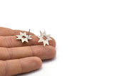 Silver Star Earring, 4 Antique Silver Plated Brass Star Stud Earrings (19x1mm) N1615