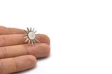 Silver Sun Earring, 2 Antique Silver Plated Brass Sun Stud Earrings (25x21x1.5mm) N1616