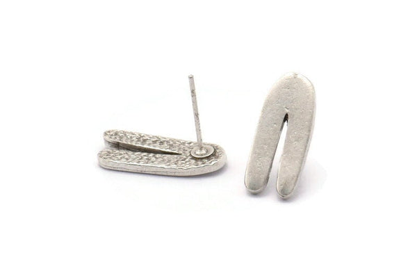 Earring Studs, 4 Antique Silver Plated Brass - Silver U Shape Earrings - Silver Earrings - Earrings (17x8x1.5mm) N1632