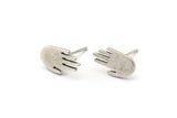 Silver Hand Earring, 8 Antique Silver Plated Brass Hand Stud Earrings (12x7x1mm) N1610 Q0218