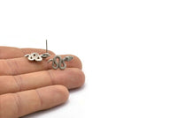 Silver Snake Earring, 4 Antique Silver Plated Brass Snake And Moon Stud Earrings (20x11x3mm) N1612 H1571