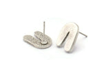 Earring Studs, 4 Antique Silver Plated Brass - Silver U Shape Earrings - Silver Earrings - Earrings (14x10x1.5mm) N1636 H0946