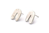 Earring Studs, 4 Antique Silver Plated Brass - Silver U Shape Earrings - Silver Earrings - Earrings (14x10x1.5mm) N1636 H0946