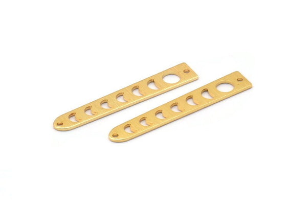 Gold Moon Charm, 6 Textured Gold Plated Brass Moon Phases Charms With 2 Holes (35x6x5x0.80mm) M02348
