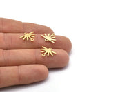 Gold Sun Charm, 8 Textured Gold Plated Brass Sun Charms With 2 Loops (12x15x0.80mm) M02412