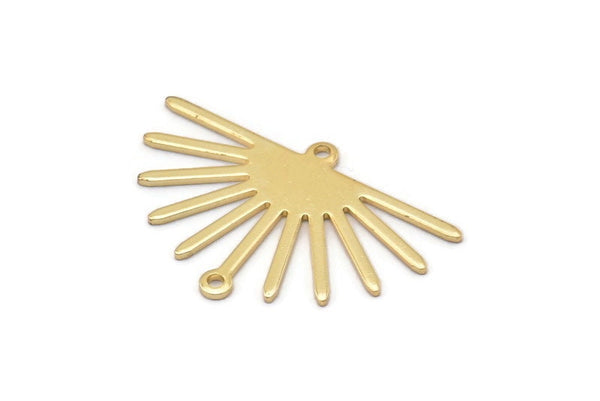 Gold Sun Charm, 4 Gold Plated Brass Sun Charms With 2 Loops (19x30x0.80mm) M02324 H0592