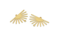 Gold Sun Charm, 4 Gold Plated Brass Sun Charms With 2 Loops (19x30x0.80mm) M02324 H0592