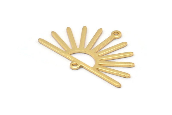 Gold Sun Charm, 4 Gold Plated Brass Sun Charms With 2 Loops (19x30x0.80mm) M02321