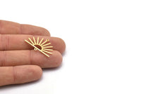 Gold Sun Charm, 4 Gold Plated Brass Sun Charms With 2 Loops (19x30x0.80mm) M02321