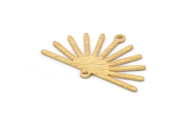 Gold Sun Charm, 4 Textured Gold Plated Brass Sun Charms With 2 Loops (19x30x0.80mm) M02325