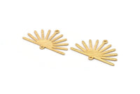 Gold Sun Charm, 4 Textured Gold Plated Brass Sun Charms With 2 Loops (19x30x0.80mm) M02325