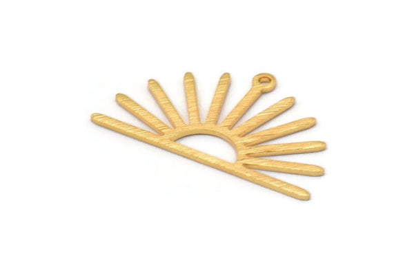 Gold Sun Charm, 4 Textured Gold Plated Brass Sun Charms With 1 Loop (17x30x0.80mm) M02319