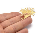 Gold Sun Charm, 4 Gold Plated Brass Sun Charms With 1 Loop (17x30x0.80mm) M02315