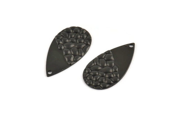 Siyah Damla Tılsımı, 1 Delikli 12 Dokulu Oksitlenmiş Siyah Pirinç Damla Tılsımı, Küpeler, Bulgular (25x13x1mm) D976
