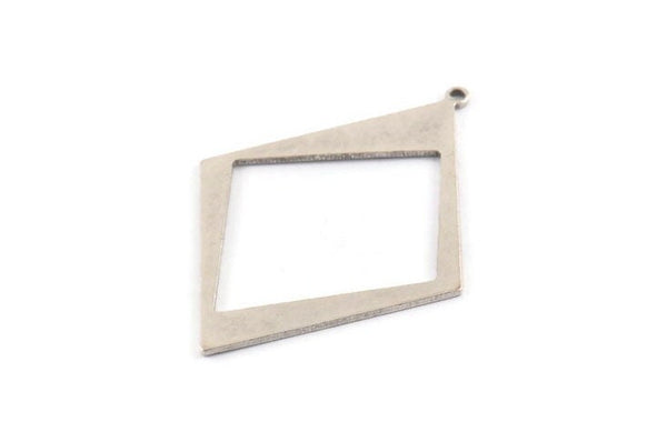 Silver Diamond Charm, 6 Antique Silver Plated Brass Rhombus Charms With 1 Loop, Pendants, Earrings, Findings (42x30x0.80mm) D1050